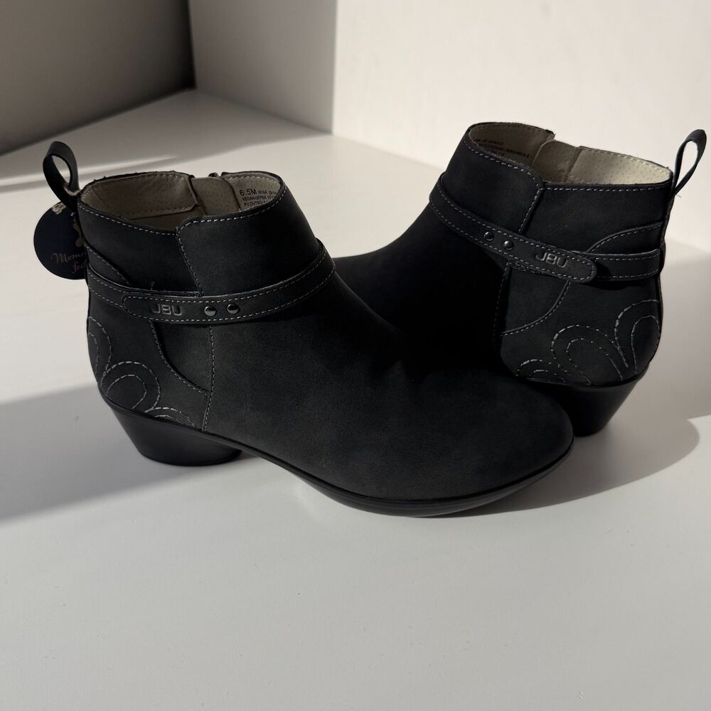 New Jambu JBU NINA 6.5 M Ankle Boots Booties Black boots side zip embroidered